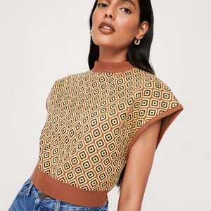 Retro Pattern Knitted Cropped Sweater Vest